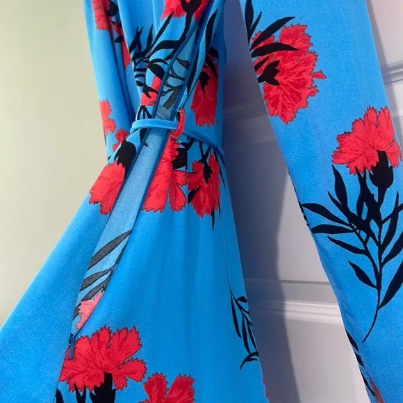 River Island floral print high neck midi dress in blue and red. 10 UK/4 or 6 US - Picture 5 of 6
